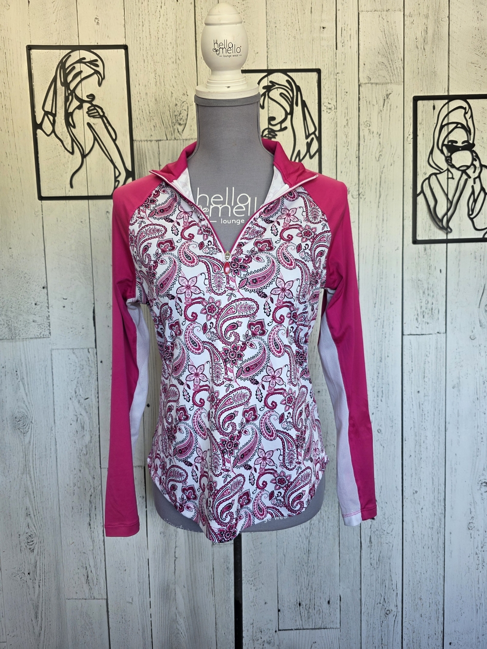 Greg Norman Play Dry Paisley Quarter-Zip Golf Top Size S Outdoor Sports Wear